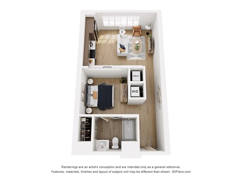 Floor plan for studio, 1 bath, 642 sqft